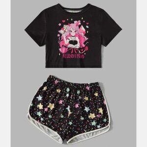 Black Starry pink devil S Pajama shorts Set nwt